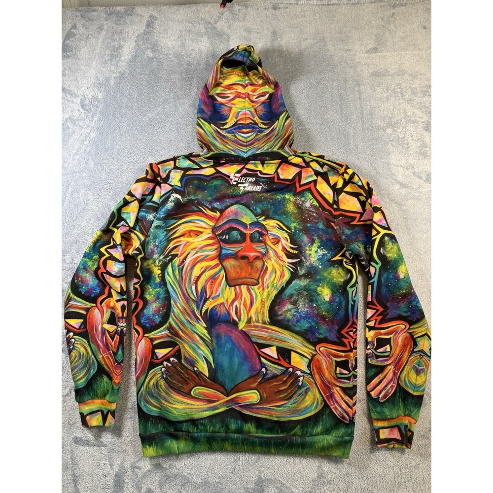 Electro Threads Rafiki Mandrill Hoodie Psychedelic Rave Large All Over Print - Picture 5 of 8
